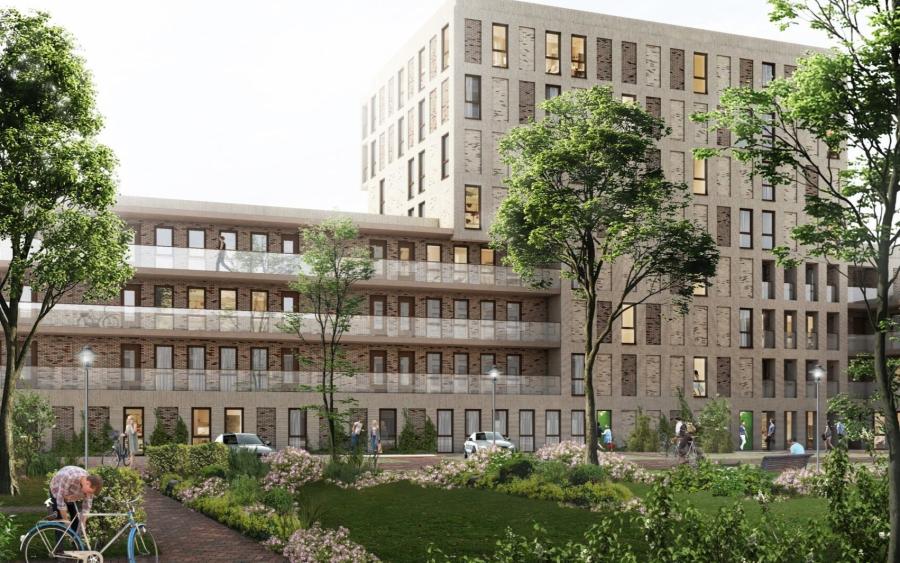 Complex Waterland Oase. Artist Impression van Moke Architecten