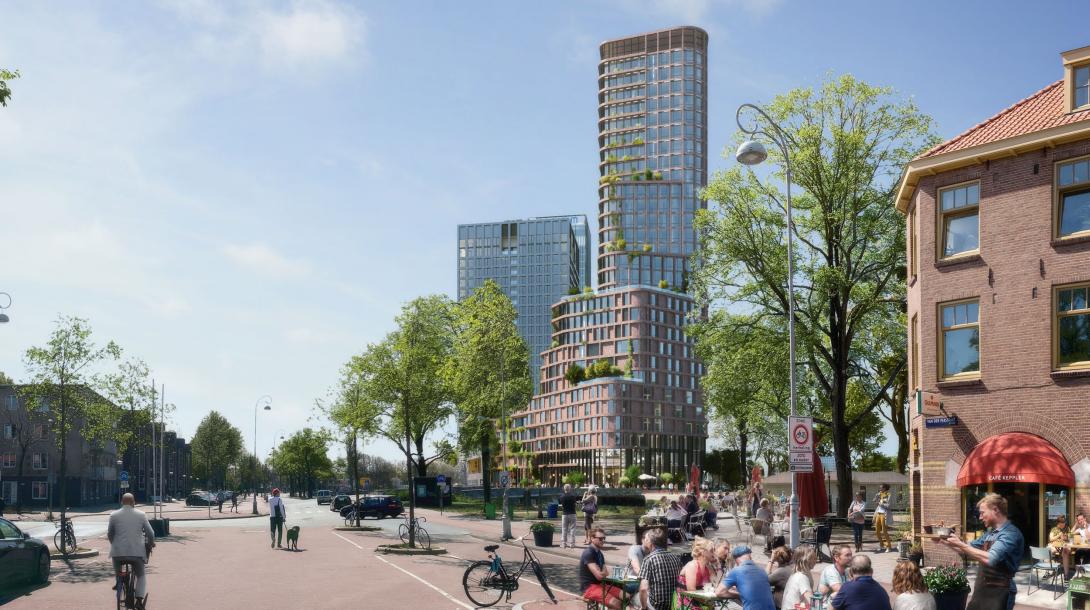 Brink-toren op Overhoeks Amsterdam Noord. Ontwerp: Mecanoo