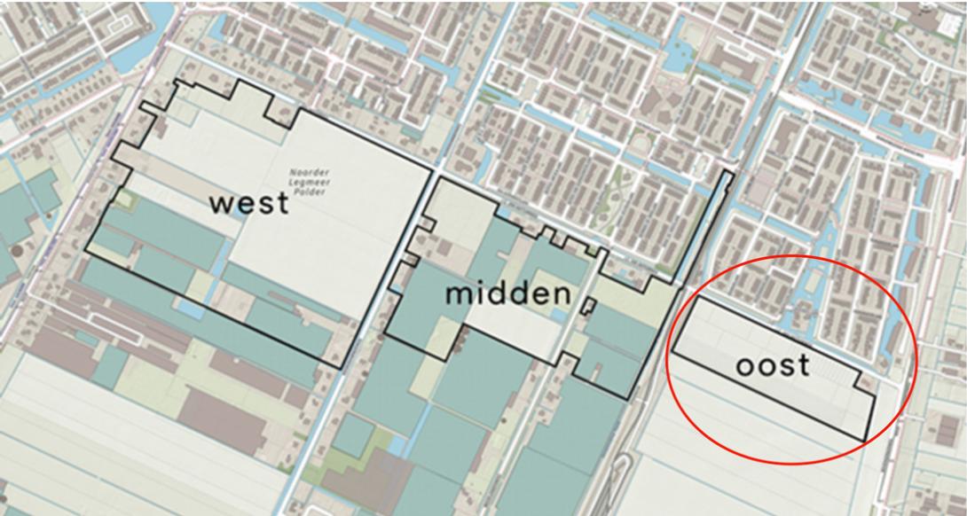 Kaart van plangebied De Scheg (Oost) in Amstelveen
