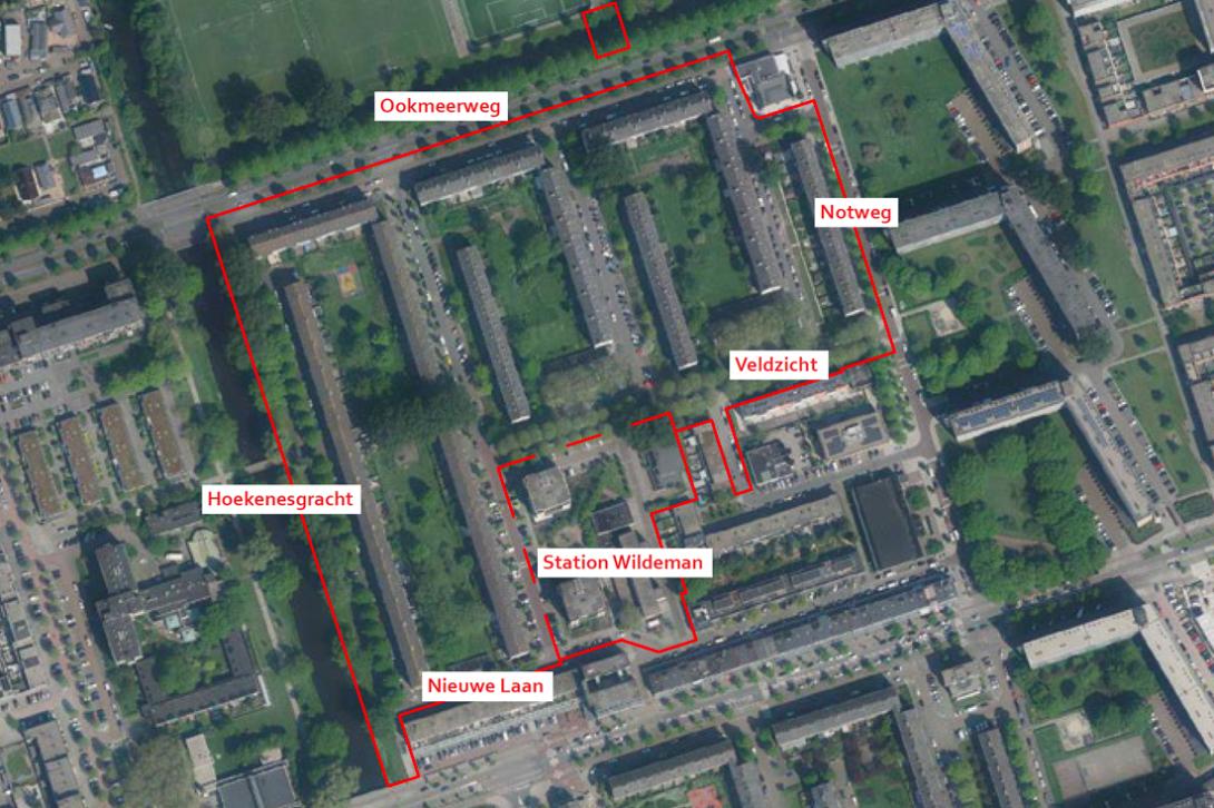 Wildemanbuurt - luchtfoto met situatieschets