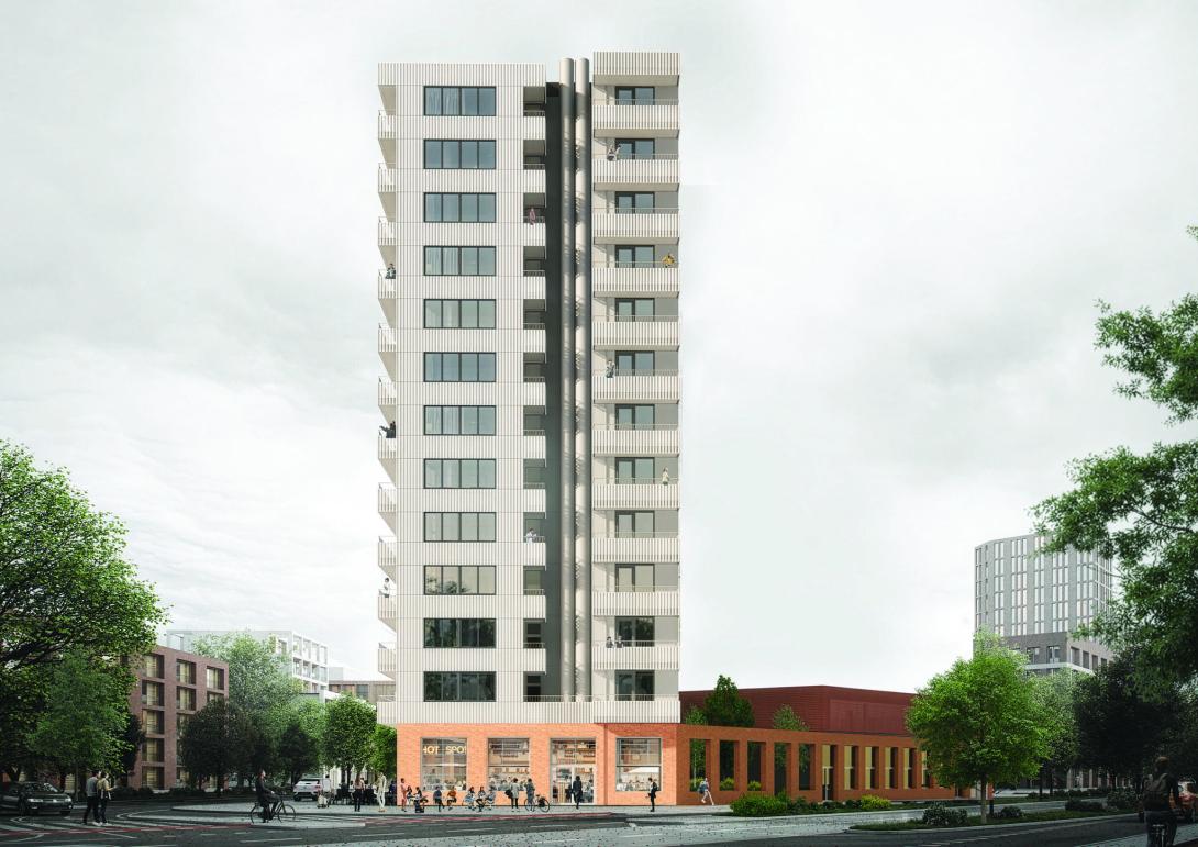 Ontwerp voor woon-werkgebouw in Buiksloterham. Ontwerp door Space&Matter. Ontwikkeling door Maarsen Groep